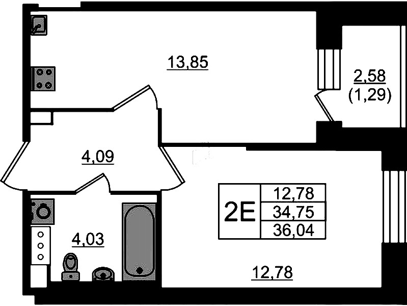 1-комнатная квартира 36.04 м², 19/23 эт., ЖК «Живи! В Рыбацком»